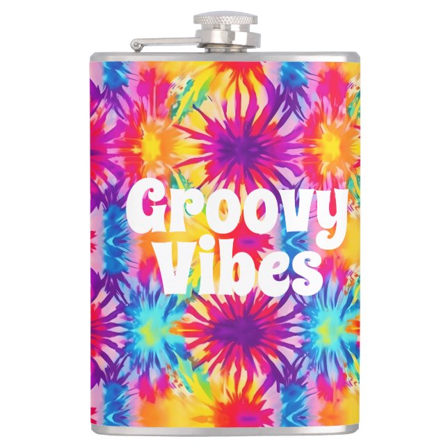 Groovy Vibes Tie Dye Customisable Hip Flask (Front)