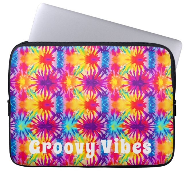 Groovy Vibes Tie Dye Customisable Laptop Sleeve (Front)