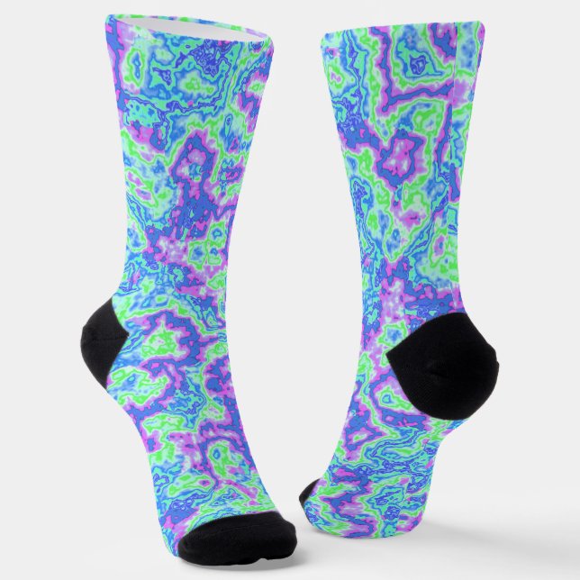 Groovy Vibrant Colourful Trippy Maximalist Marble Socks (Angled)