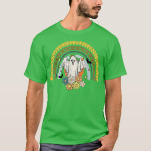 Groovy Vintage Floral Ghost Cute Halloween Rainbow T-Shirt