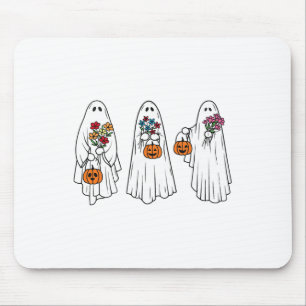 Groovy Vintage Floral Ghost Cute Halloween Spooky  Mouse Pad