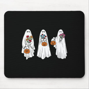 Groovy Vintage Floral Ghost Cute Halloween Spooky Mouse Pad