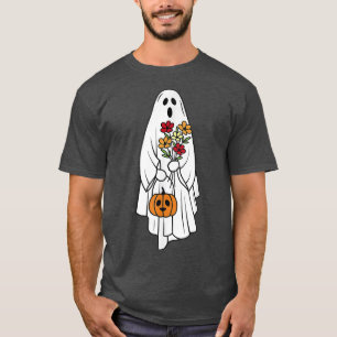 Groovy Vintage Floral Ghost Cute Halloween Spooky T-Shirt