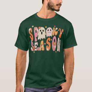 Groovy Vintage Floral Ghost Cute Halloween Spooky T-Shirt