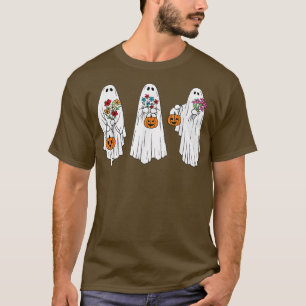 Groovy Vintage Floral Ghost Cute Halloween Spooky T-Shirt