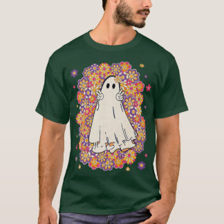 Groovy Vintage Flower Ghost Cute Spooky Season Hal T-Shirt