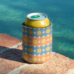 Groovy Vintage Flowers Retro Floral Summer Can Cooler