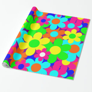 groovy vintage mod floral flowers wrapping paper