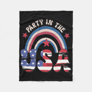 Groovy Vintage Party In Usa Rainbow American 4th O Fleece Blanket
