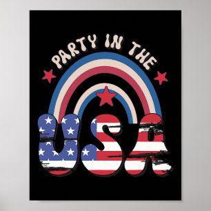 Groovy Vintage Party In Usa Rainbow American 4th O Poster