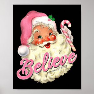 Groovy Vintage Pink Santa Claus Believe Christmas Poster