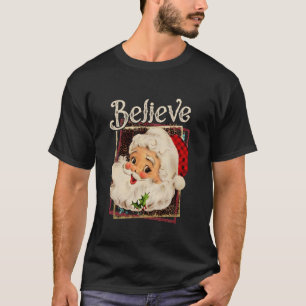 Groovy Vintage Pink Santa Claus Believe Christmas T-Shirt