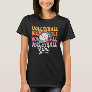 Groovy Volleyball Girl Coquette Bow On Ball Sport T-Shirt
