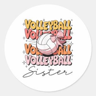 Groovy Volleyball Sister Coquette Bow Volleyball  Classic Round Sticker