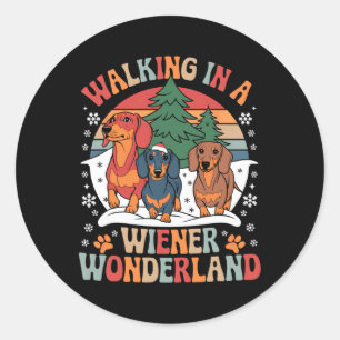 Groovy Walking In A Wiener Wonderland Dachshund Tr Classic Round Sticker