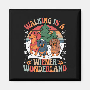 Groovy Walking In A Wiener Wonderland Dachshund Tr Magnet