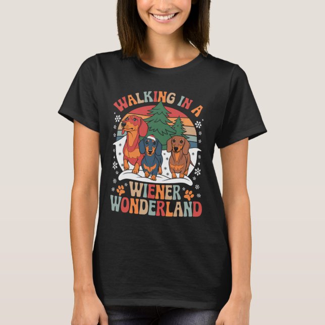 Groovy Walking In A Wiener Wonderland Dachshund Tr T-Shirt (Front)