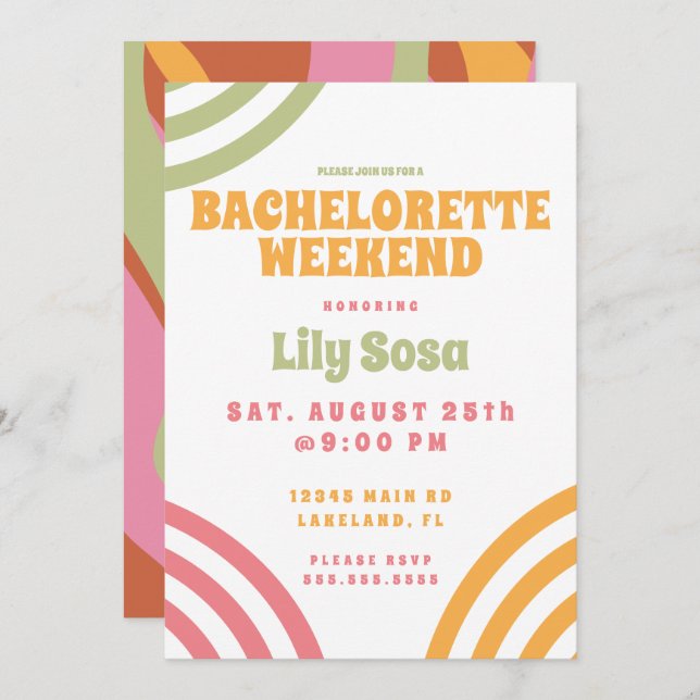 Groovy Wavy 80s Retro Bachelorette Weekend  Invitation (Front/Back)