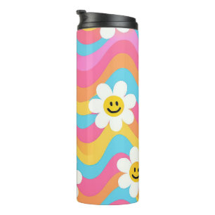 Groovy Wavy Smiley Flower Retro Thermal Tumbler