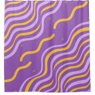 Groovy Wavy Stripe Purple Yellow Abstract Spring Shower Curtain