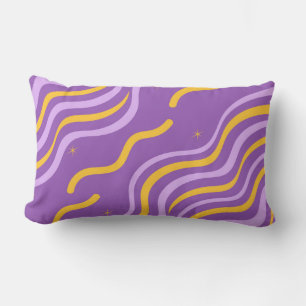 Groovy Wavy Stripe Purple Yellow Minimalist Spring Lumbar Cushion