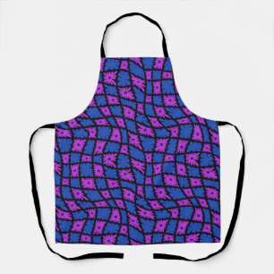 Groovy Wavy Trippy 60s Flower Checks Blue Pink Apron