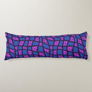 Groovy Wavy Trippy 60s Flower Checks Blue Pink Body Cushion