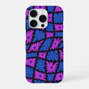 Groovy Wavy Trippy 60s Flower Checks Blue Pink iPhone 16 Pro Case