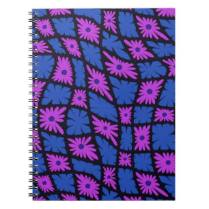 Groovy Wavy Trippy 60s Flower Checks Blue Pink Notebook