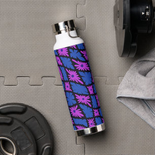 Groovy Wavy Trippy 60s Flower Checks Blue Pink Water Bottle
