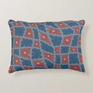 Groovy Wavy Trippy 60s Flower Checks Blue Red Decorative Cushion