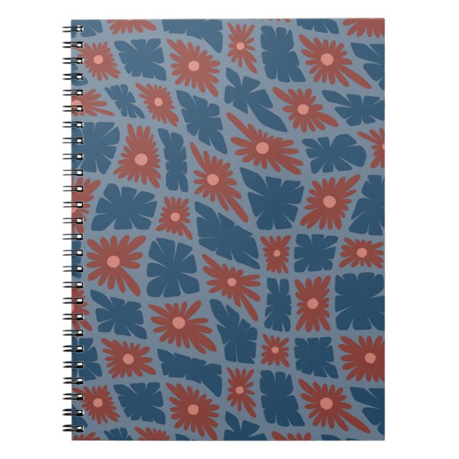 Groovy Wavy Trippy 60s Flower Checks Blue Red Notebook (Front)