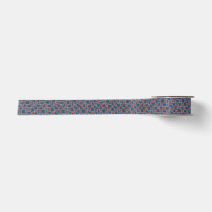 Groovy Wavy Trippy 60s Flower Checks Blue Red Satin Ribbon