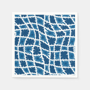 Groovy Wavy Trippy 60s Flower Checks Blues Napkin