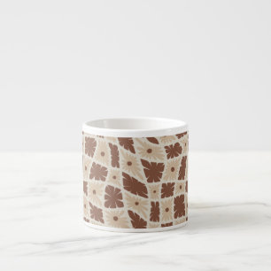 Groovy Wavy Trippy 60s Flower Checks Neutral Brown Espresso Cup