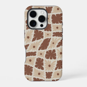 Groovy Wavy Trippy 60s Flower Checks Neutral Brown iPhone 16 Pro Case