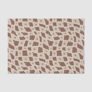 Groovy Wavy Trippy 60s Flower Checks Neutral Brown Tissue Paper