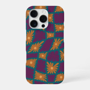 Groovy Wavy Trippy 60s Flower Checks Orange Pink iPhone 16 Pro Case