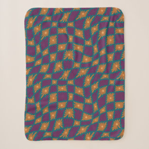 Groovy Wavy Trippy 60s Flower Checks Orange Pink Sherpa Blanket