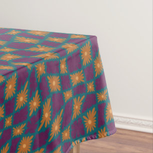 Groovy Wavy Trippy 60s Flower Checks Orange Pink Tablecloth