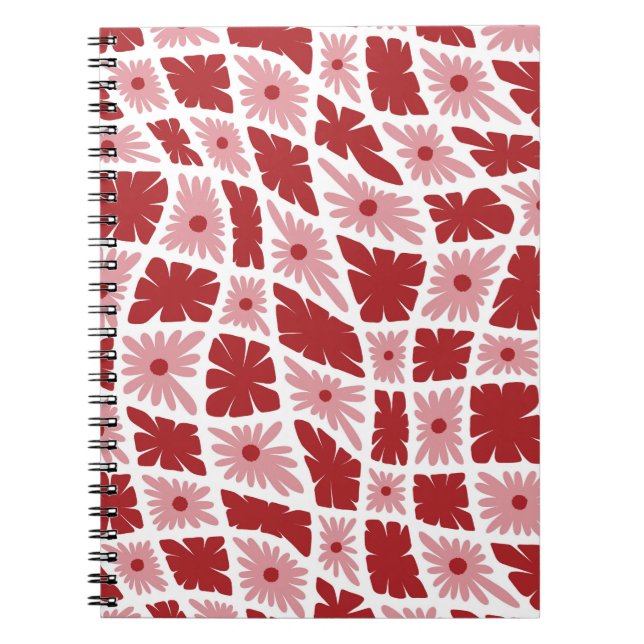 Groovy Wavy Trippy 60s Flower Checks Red Pink Notebook (Front)