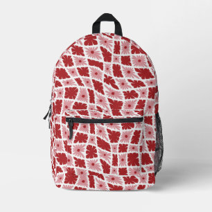 Groovy Wavy Trippy 60s Flower Checks Red Pink Printed Backpack