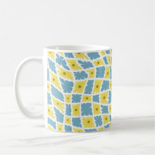 Groovy Wavy Trippy 60s Flower Checks Yellow Blue Coffee Mug