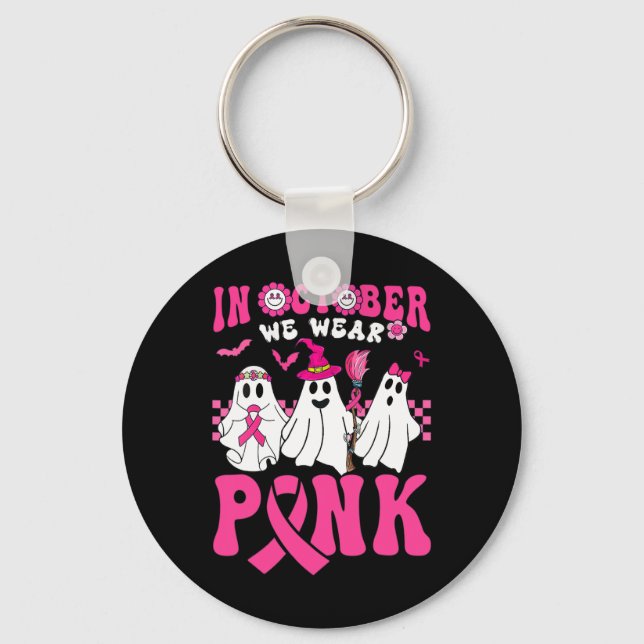 Groovy Wear Pink Breast Cancer Warrior Ghost Hallo Key Ring (Front)