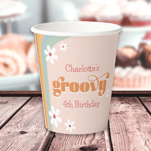 Groovy White Daisies 70's Girl's Birthday Party Paper Cups