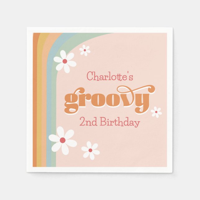 Groovy White Daisies Girl's 2nd Birthday Party Napkin (Front)