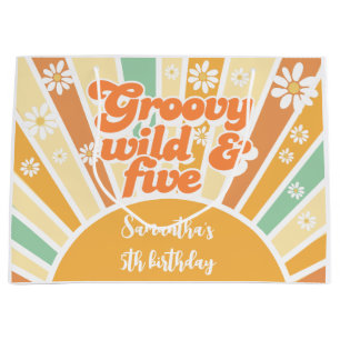 Groovy wild and five retro sun kids birthday large gift bag
