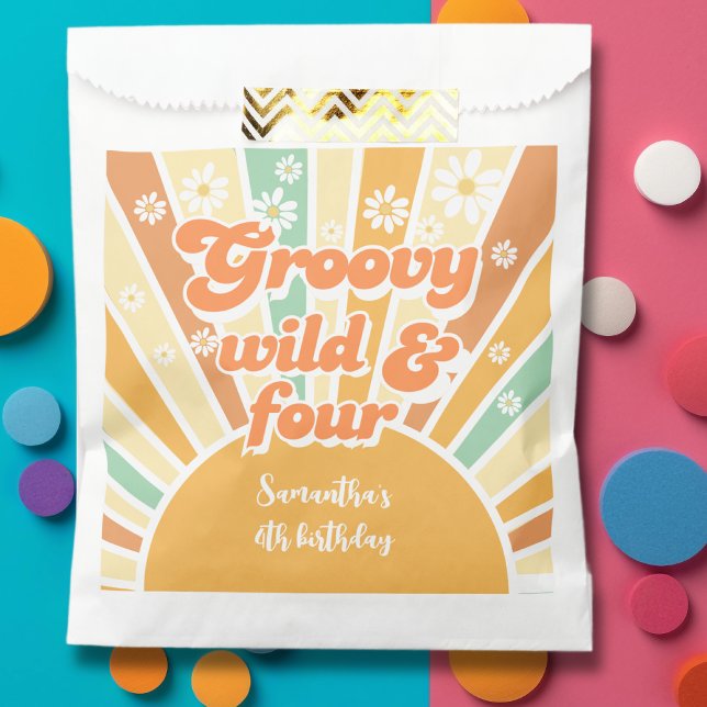 Groovy wild and four retro sun kids birthday favour bags (Creator Uploaded)