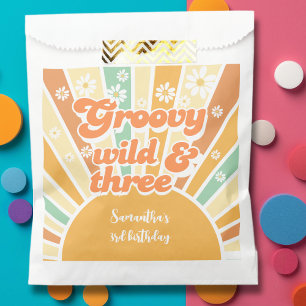 Groovy wild and three retro sun kids birthday favour bags