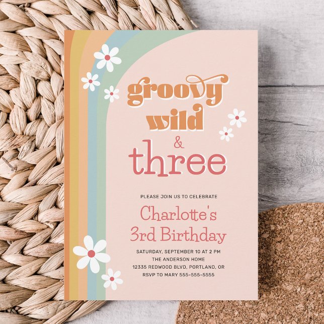 Groovy Wild White Daisies Girl's 3rd Birthday Invitation (Creator Uploaded)